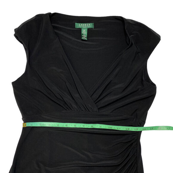 RALPH LAUREN LRL Black Gathered Jersey Knit Dress Size 10 Petite Sleeveless - Picture 8 of 9